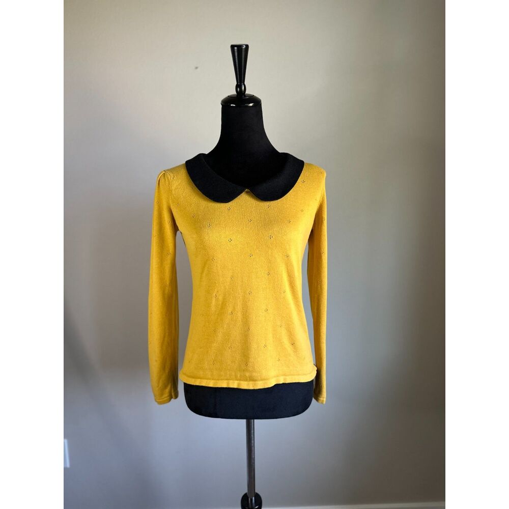 YUMI KIM Women's Yellow Peter Pan Collar Pull Over Long Sleeve Sweater Size 8/10